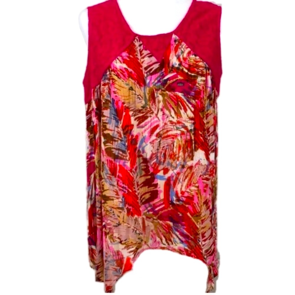 LIFE STYLE Pink Crochet Lace Multi-Color Sleeveless Tank Blouse size M